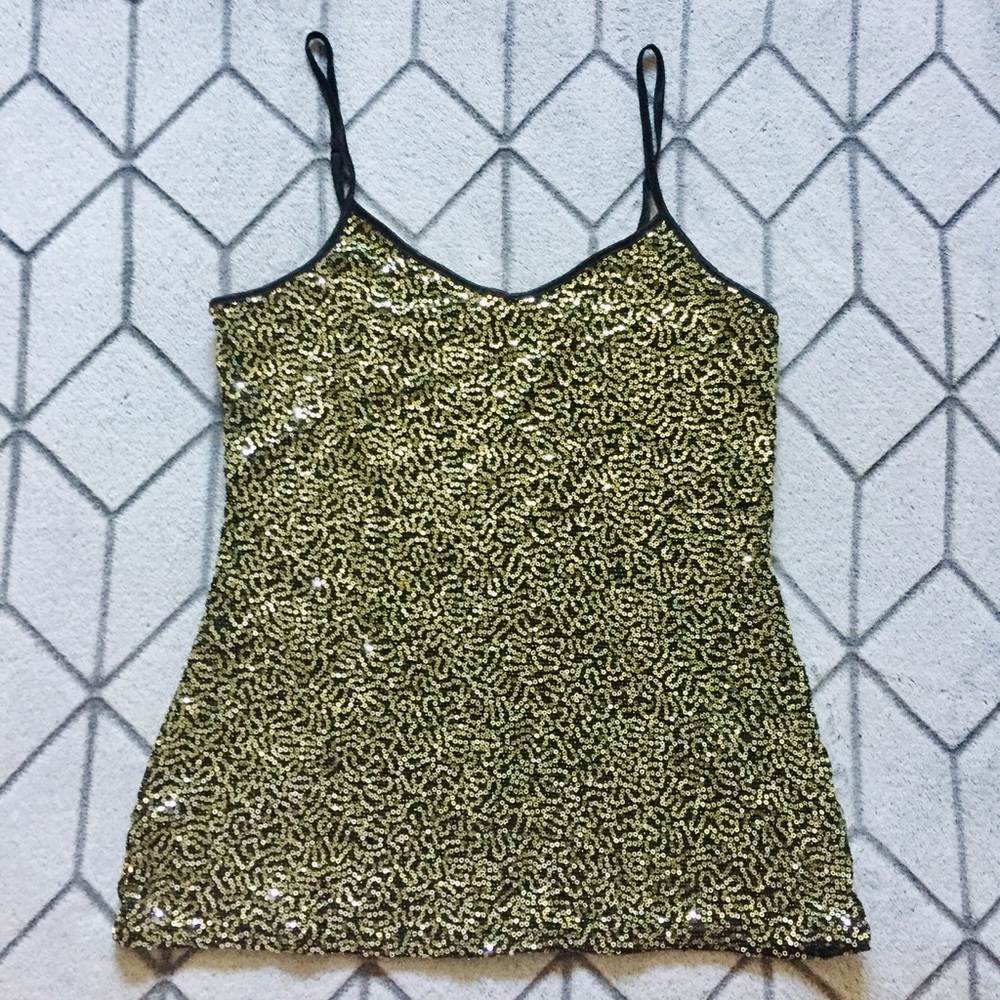 Express Black with Gold Sequins Tank Top